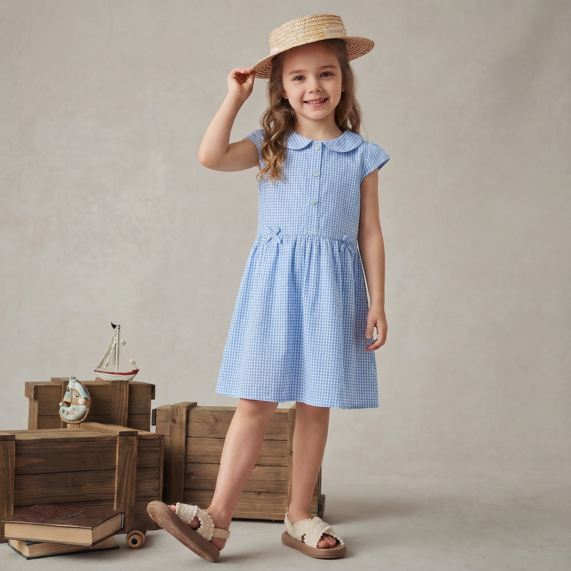 robe en coton tissé à manches courtes pour enfants