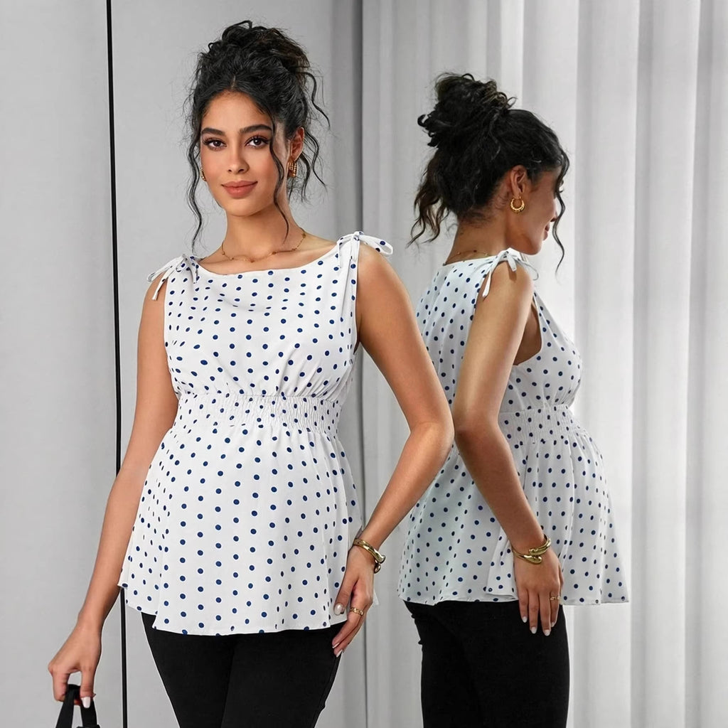 Haut de maternité bustier à pois chics et style doux