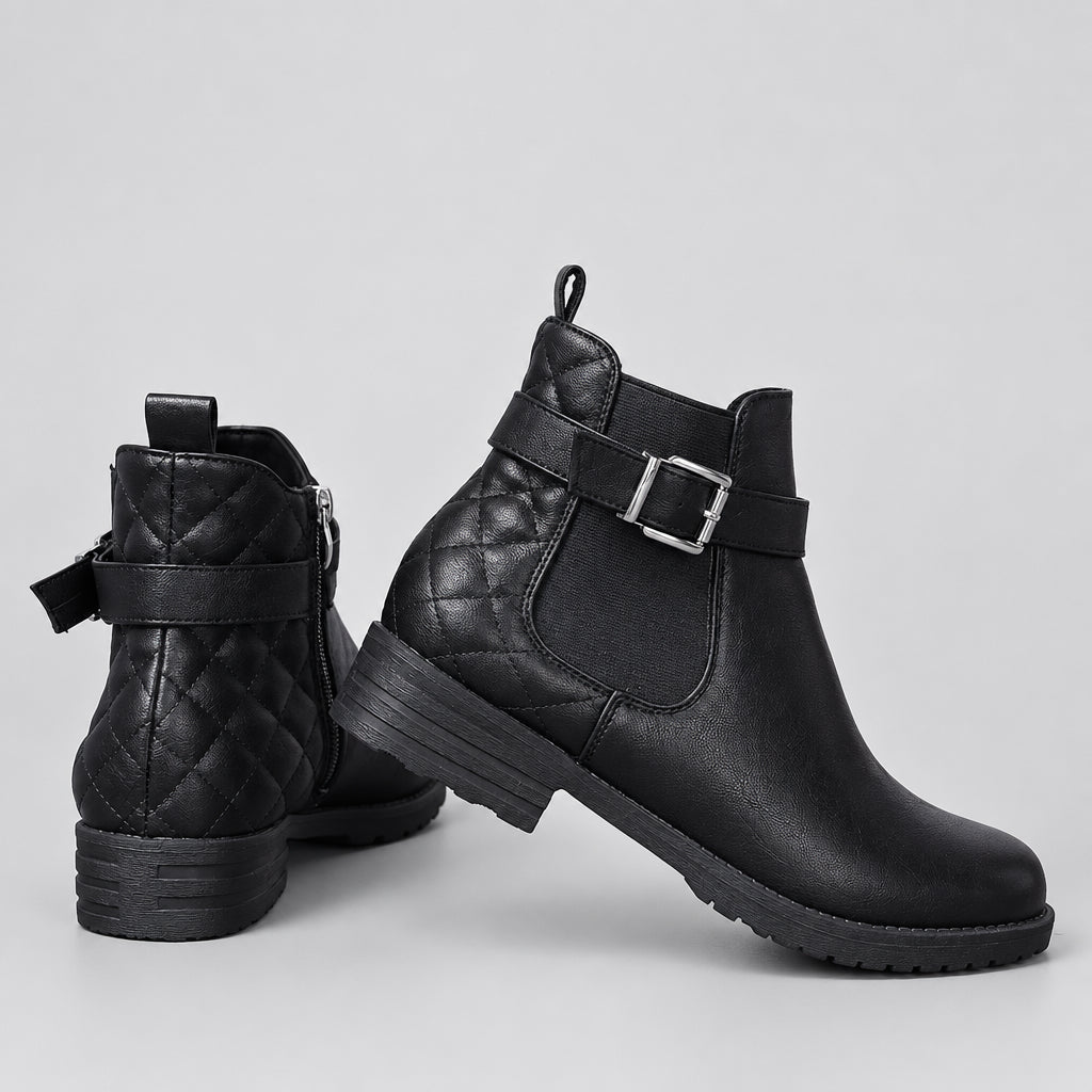 Bottines  Confortables, talon bas, avec boucle et motif à carreaux
