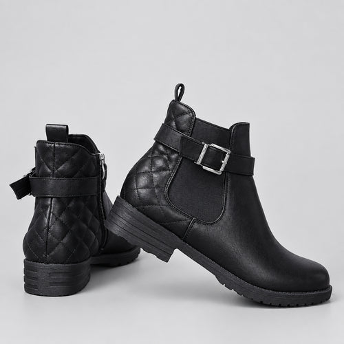 Bottines  Confortables, talon bas, avec boucle et motif à carreaux