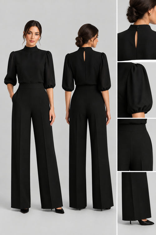 Ensemble  deux pièces pour femme : haut à manches courtes et pantalon large