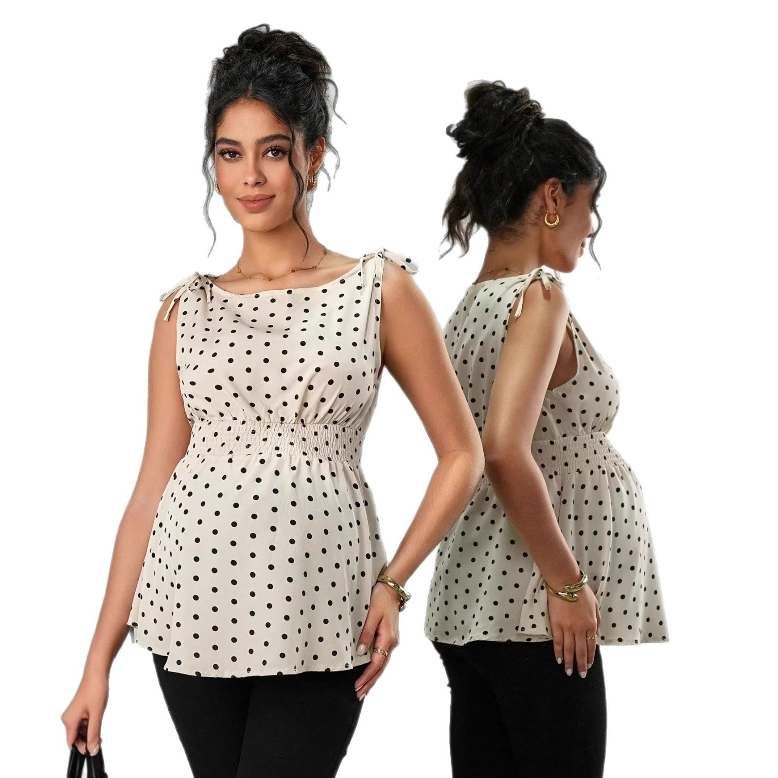 Haut de maternité bustier à pois chics et style doux
