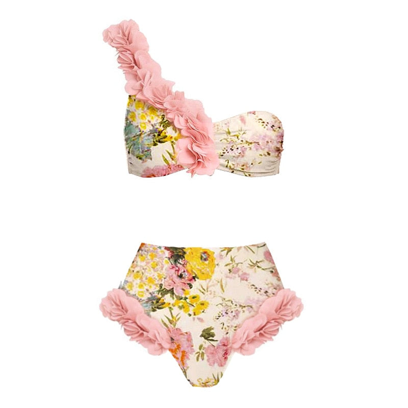 Maillot de bain une pièce dos nu à bordure pétale,  asymétrique