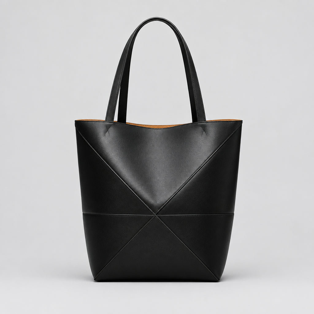 Sac-seau pliable à grande capacité, porté épaule, avec empiècements géométriques