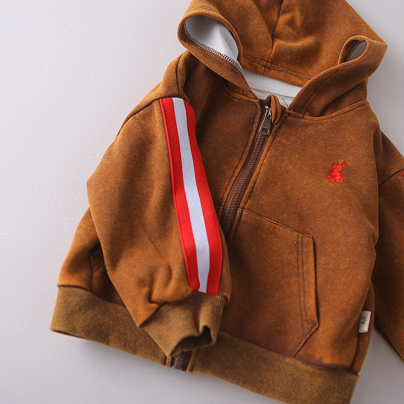 Ensemble 2 pièces  : veste à capuche avec finitions contrastantes et t-shirt à manches longues – tenue décontractée