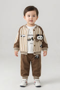 Ensemble : veste style baseball à rayures verticales, t-shirt à manches longues et pantalon, avec motif panda