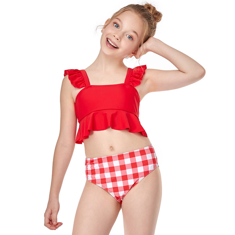 Maillot de bain petite fille, bikini  à motif feuille de lotus