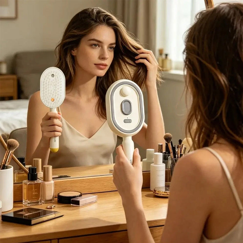 Brosse lissante à vapeur électrique avec diffusion de brume, peigne ionique pour réduire la casse et éviter les résidus, outil de coiffage pour des cheveux lisses et brillants
