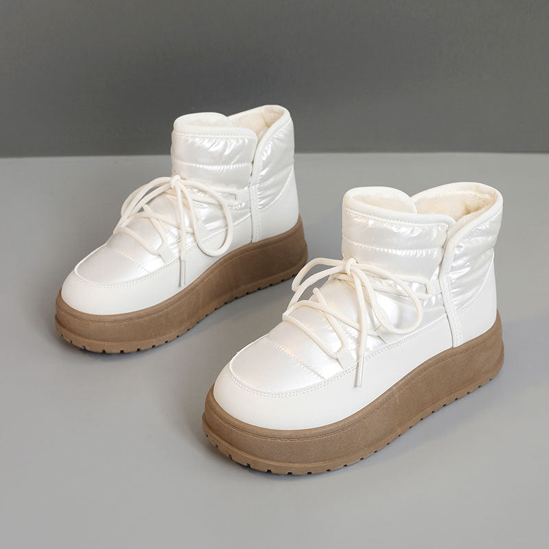 Chaussures montantes pour femme, , chaudes et doublées de polaire, avec semelle épaisse et plateforme, en coton.