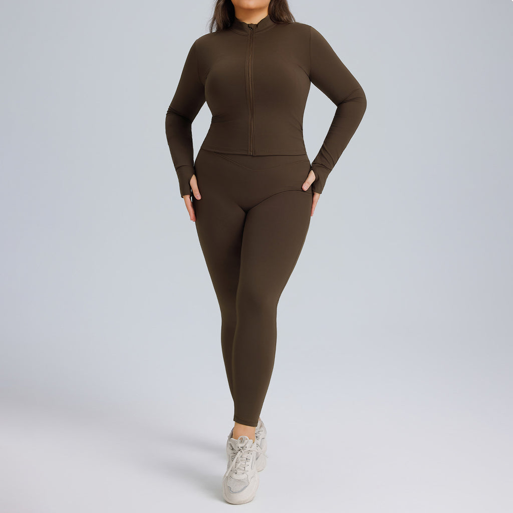 Ensemble de yoga à manches longues pour femme, ensemble trois pièces