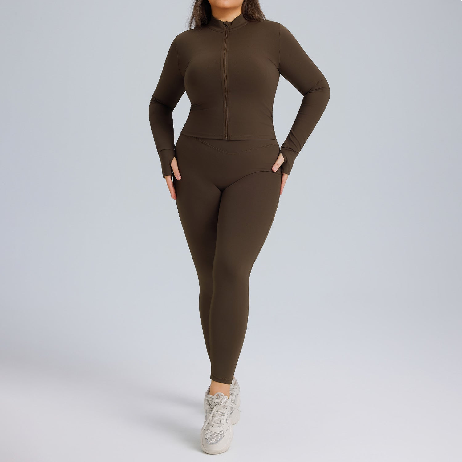 Ensemble de yoga à manches longues pour femme, ensemble trois pièces