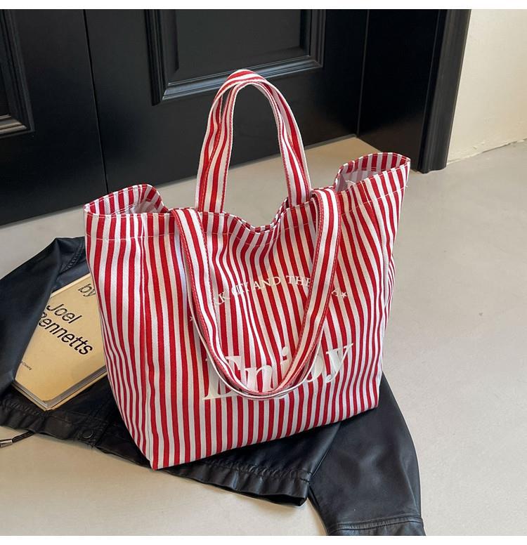 Sac cabas en toile à rayures colorées, grande capacité, sac à bandoulière décontracté, design simple