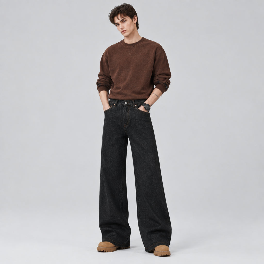 Jean droit et ample en denim brut vintage