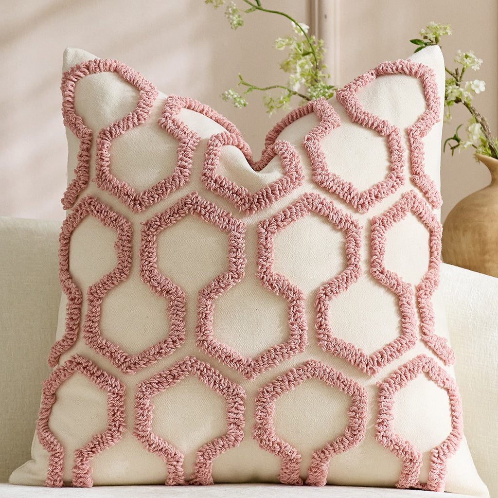 Housse de coussin capitonnée à motif nid d'abeille
