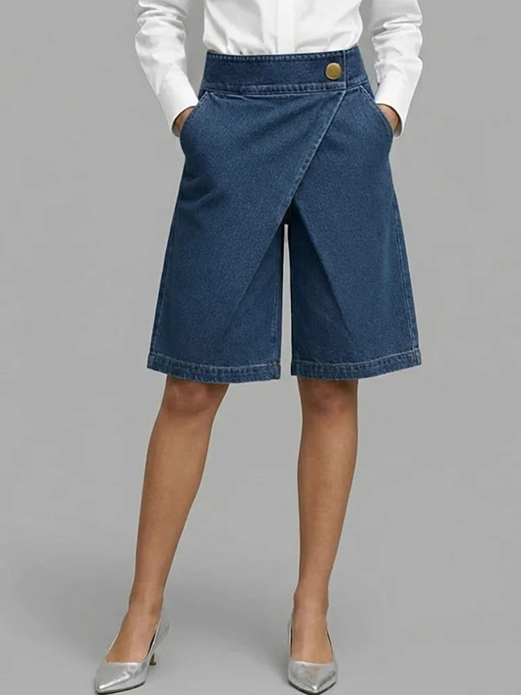 Short asymétrique  denim à cinq poches