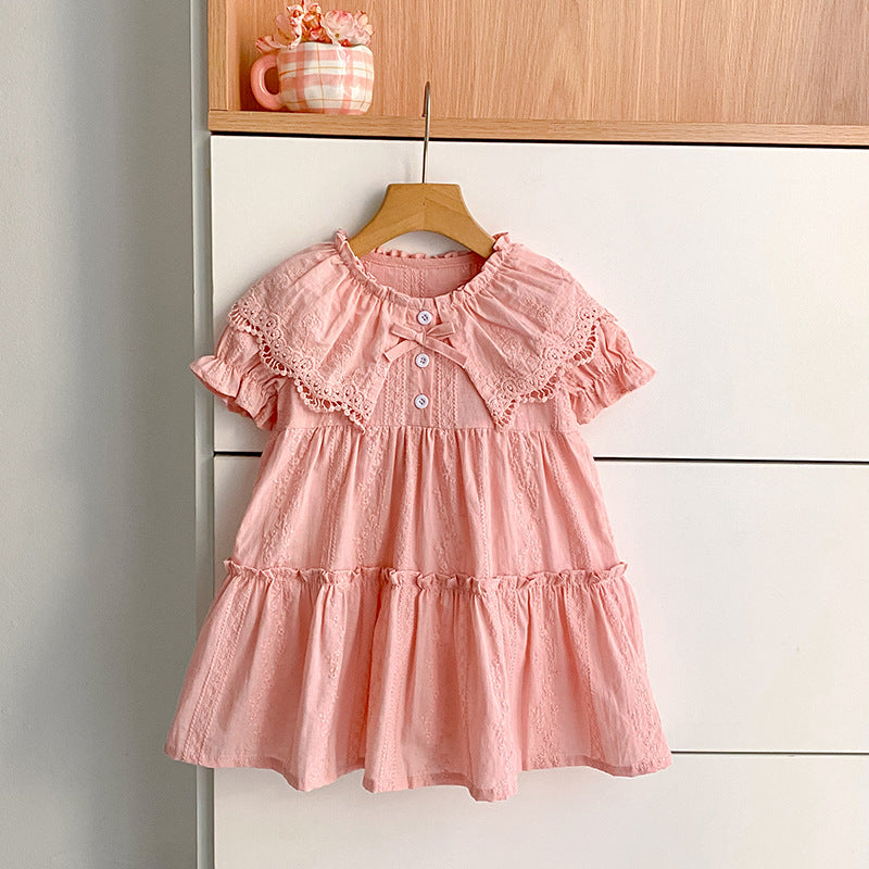 Robe pour fille avec col poupée en dentelle et manches courtes