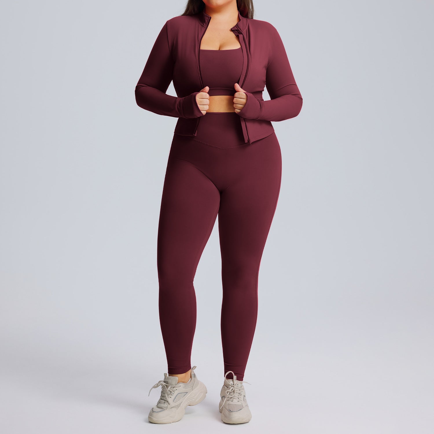 Ensemble de yoga à manches longues pour femme, ensemble trois pièces