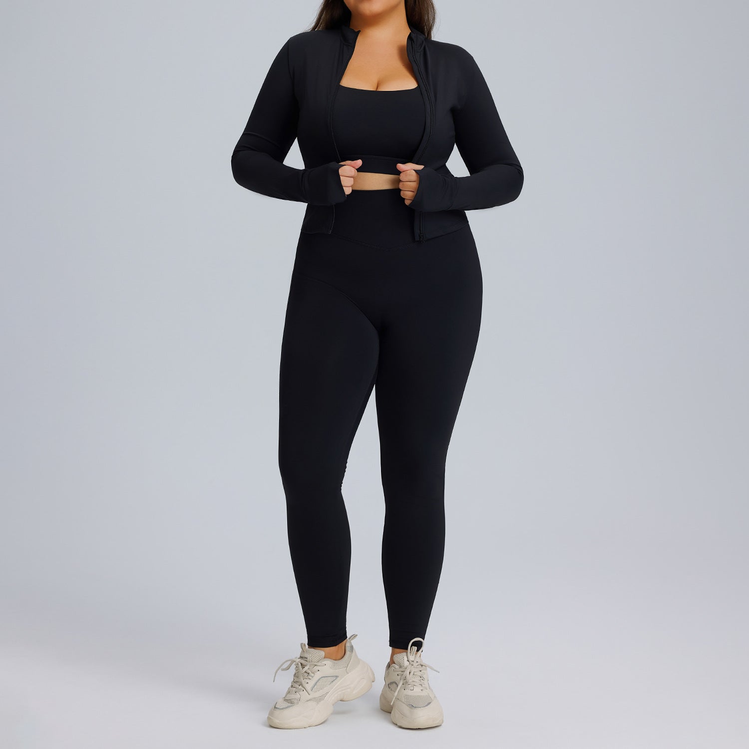 Ensemble de yoga à manches longues pour femme, ensemble trois pièces