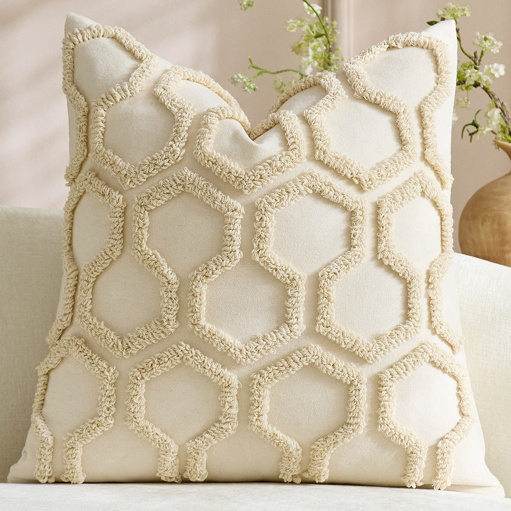 Housse de coussin capitonnée à motif nid d'abeille