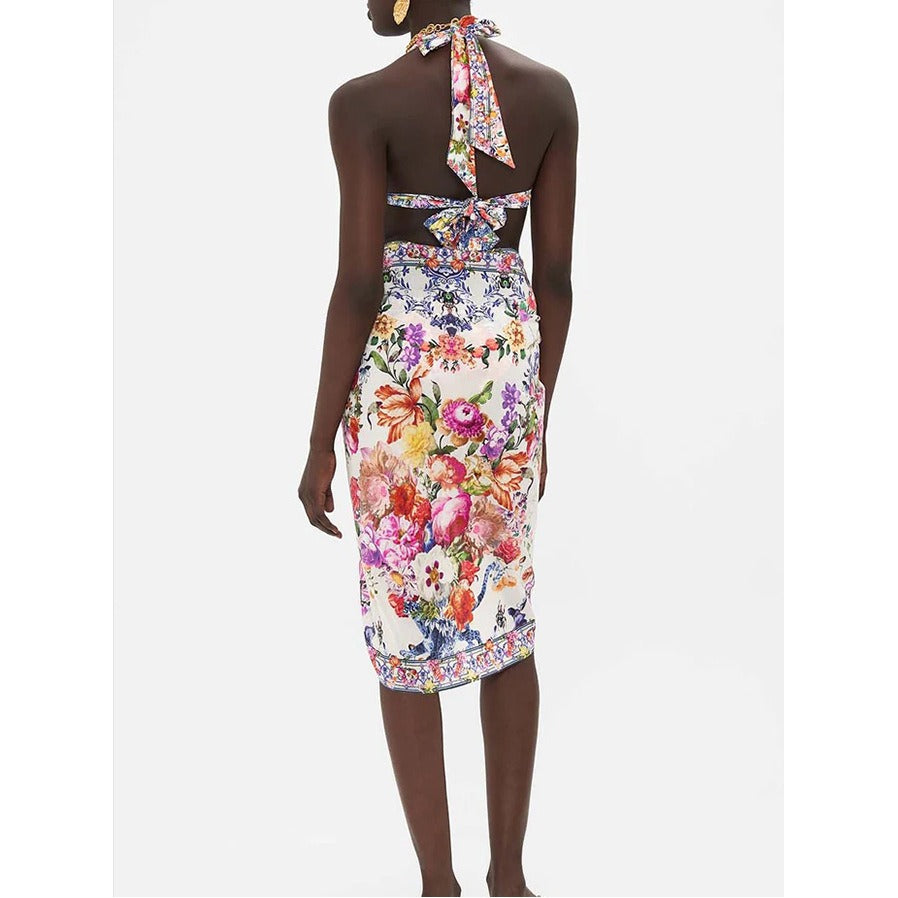 Ensemble de maillot de bain une pièce sexy imprimé ajouré pour femme, avec bretelles.