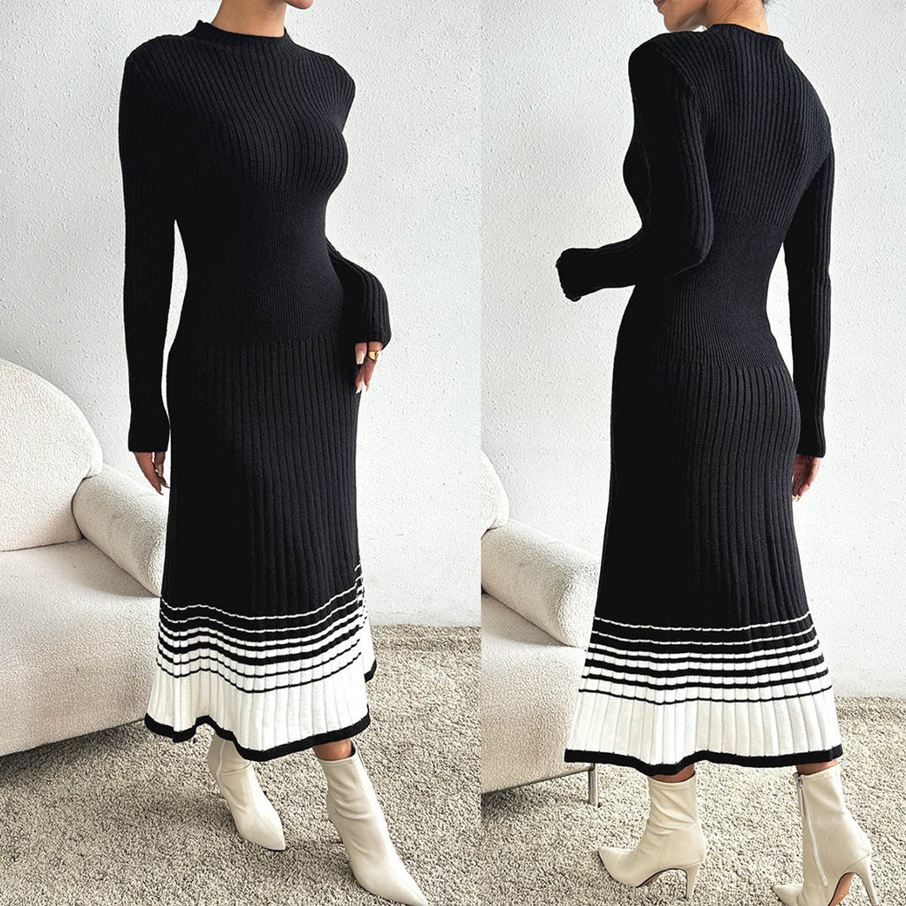 Robe en maille pour femme à rayures noires et blanches