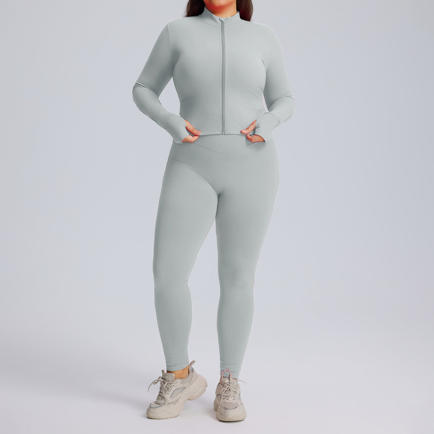 Ensemble de yoga à manches longues pour femme, ensemble trois pièces