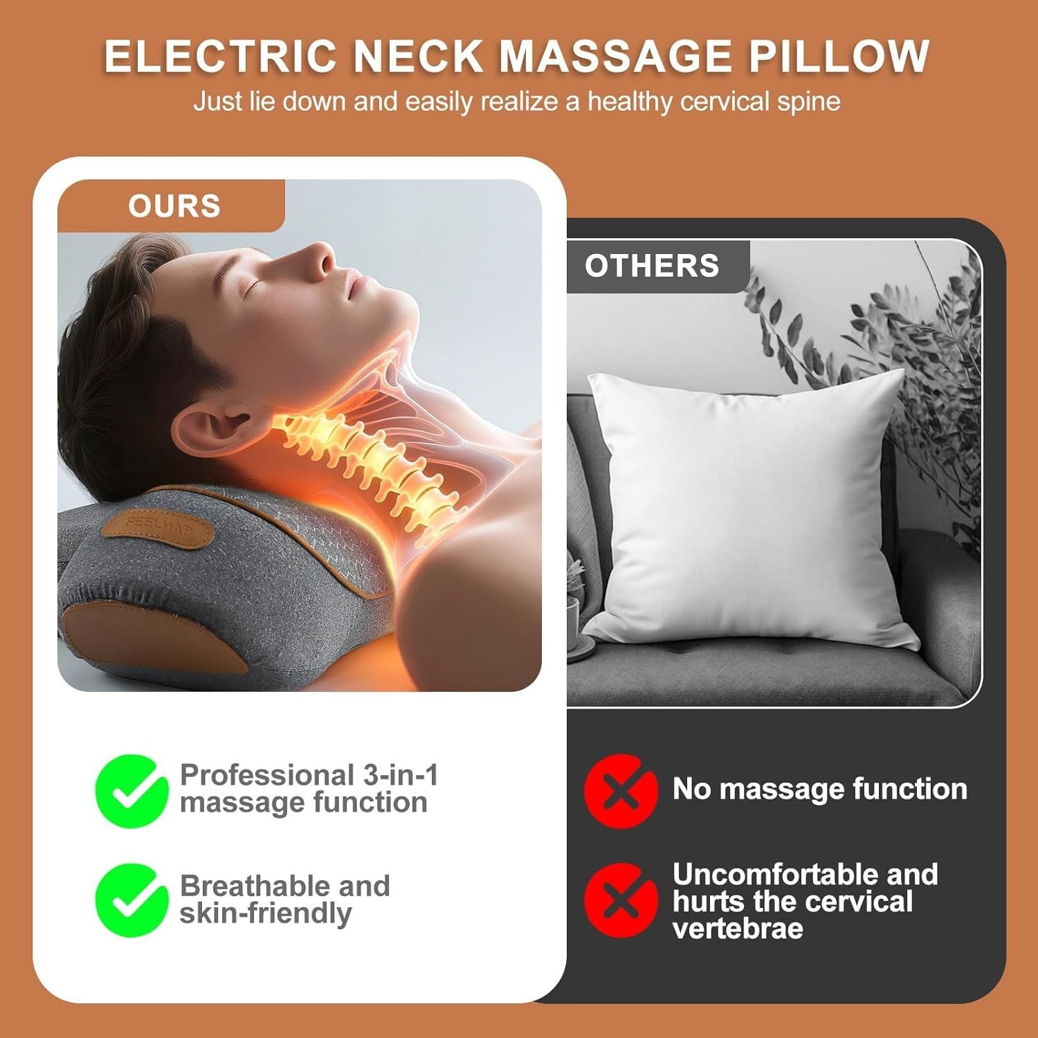 Oreiller de massage cervical électrique – masseur pour épaules et nuque – oreiller d'aide au sommeil
