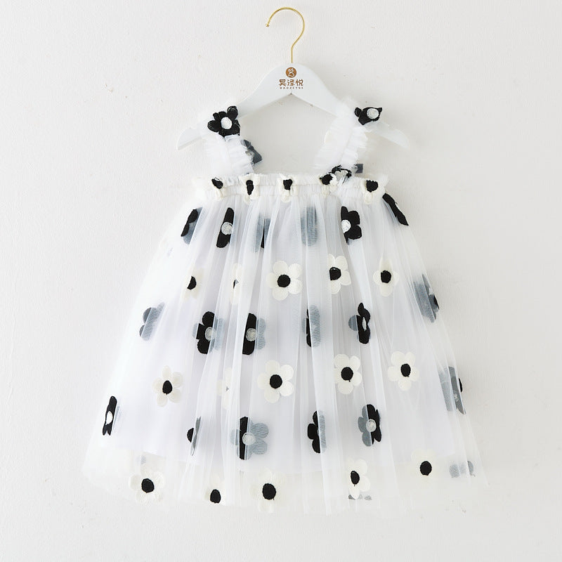 Robe d'été à bretelles pour filles, style nouveau, brodée, en tulle doux