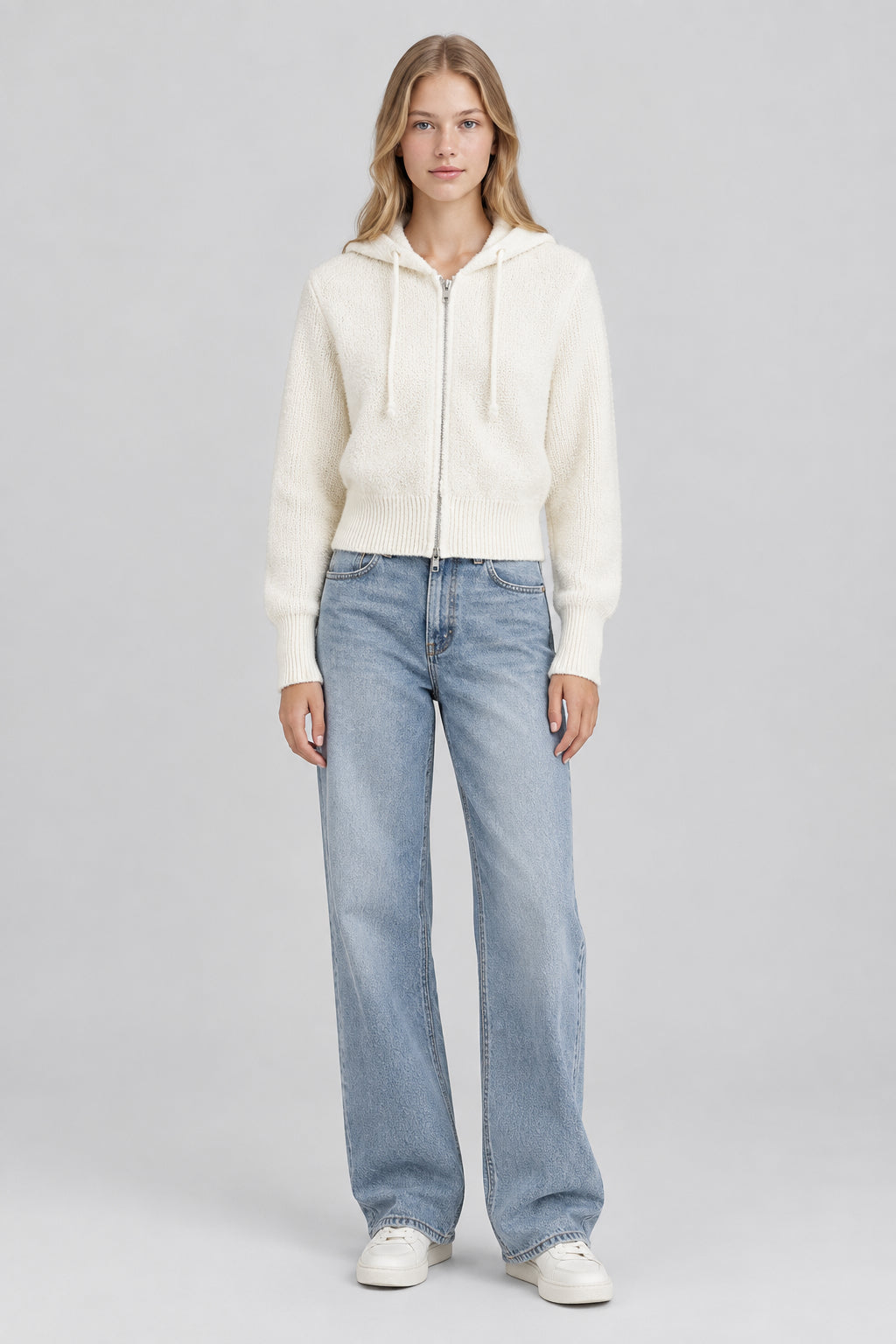 Gilet zippé à capuche en maille ,Coupe oversize, courte et épaisse