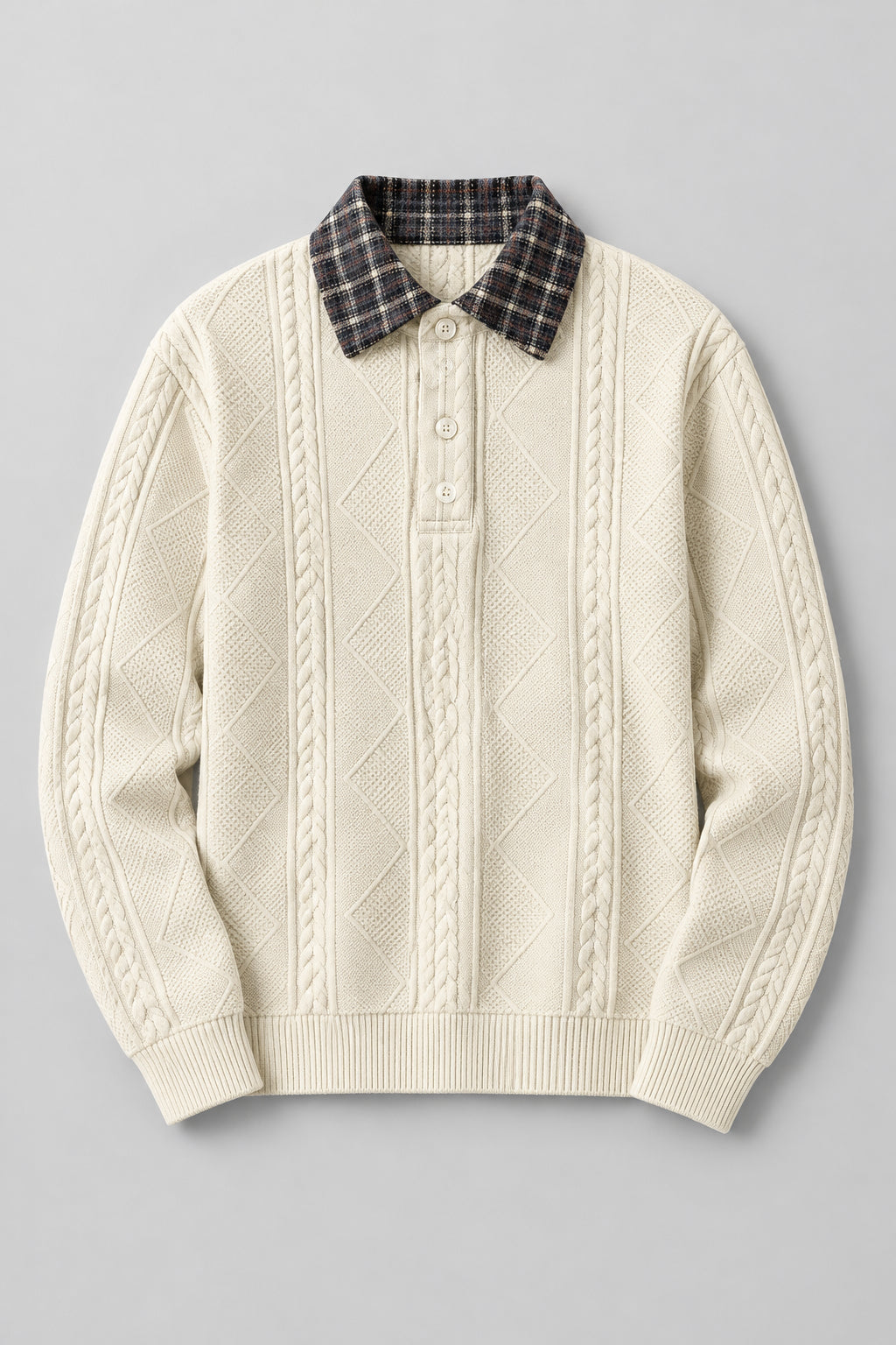 Sweat-shirt en maille jacquard épaisse, à manches longues et col rabattu