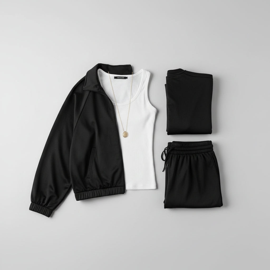 Ensemble : veste zippée unie à manches longues et pantalon de jogging