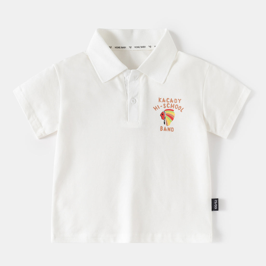 T-shirt polo à manches courtes pour garçons avec motif de lettres façon dessin animé
