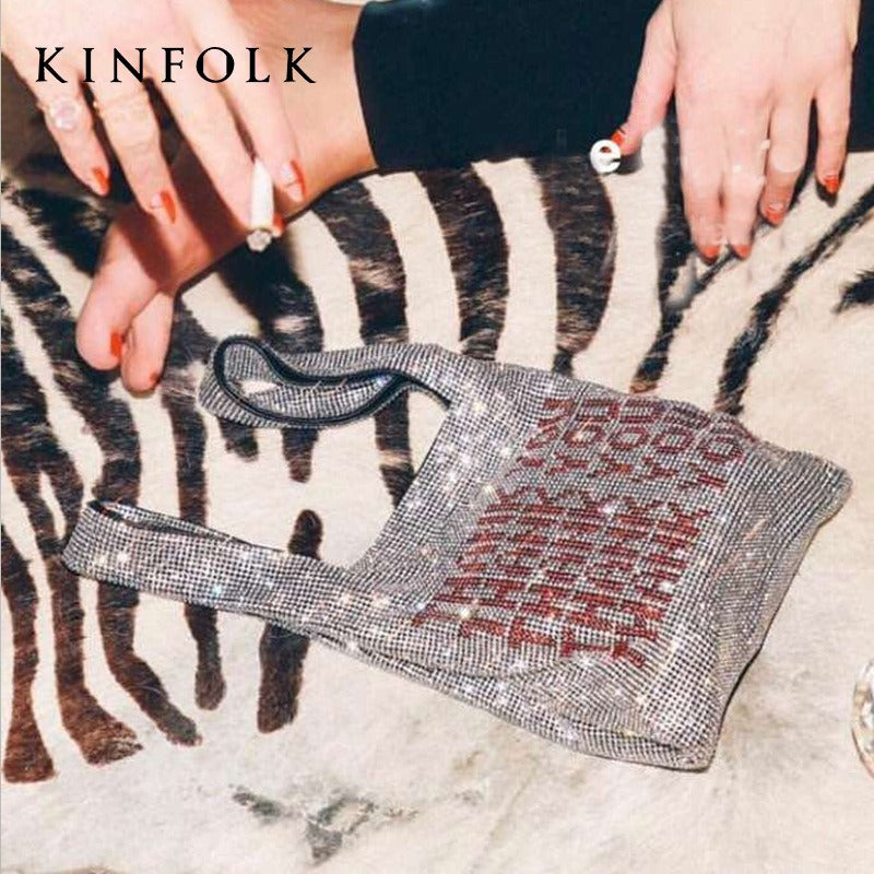 Sac à main à main avec strass et incrustations de diamants