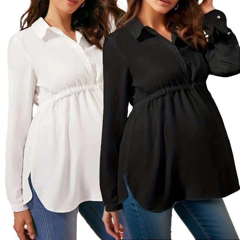 Chemise de maternité tendance à manches longues et col en V