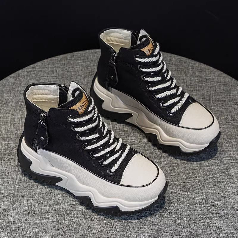 Chaussures montantes pour femme,  style décontracté et polyvalent avec semelle épaisse.