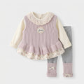 Ensemble trois pièces en maille à motif floral pour fille