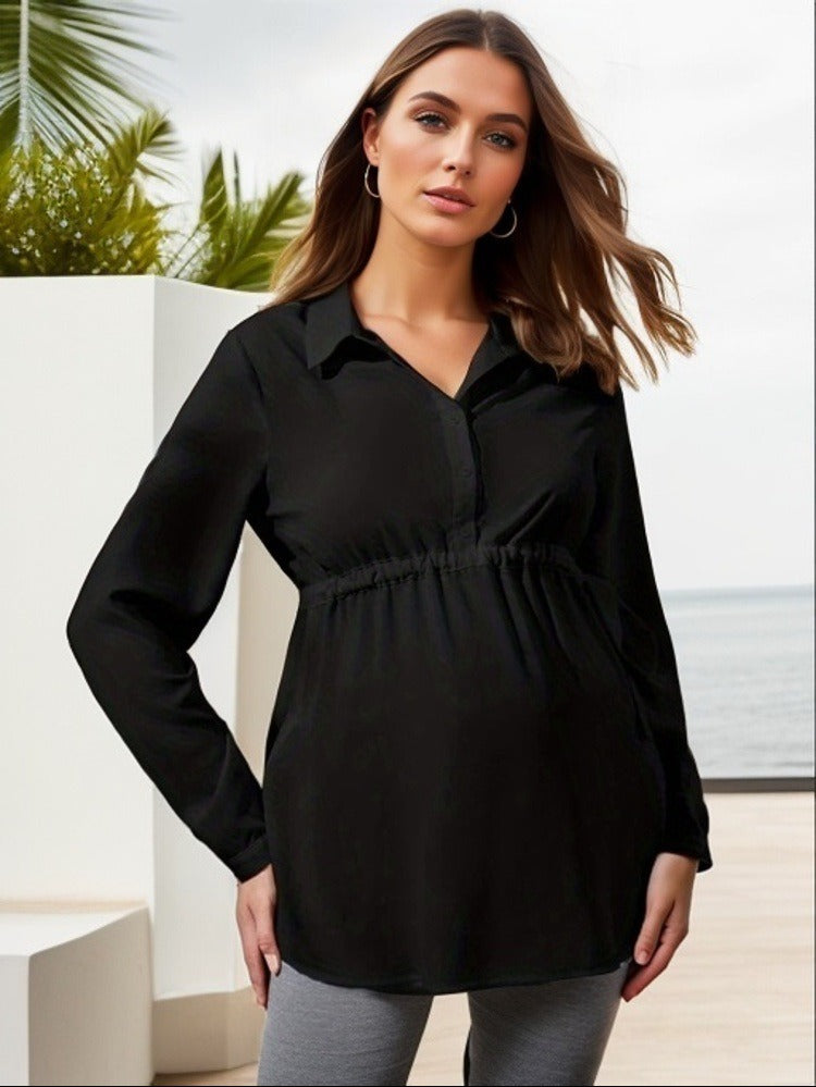 Chemise de maternité tendance à manches longues et col en V
