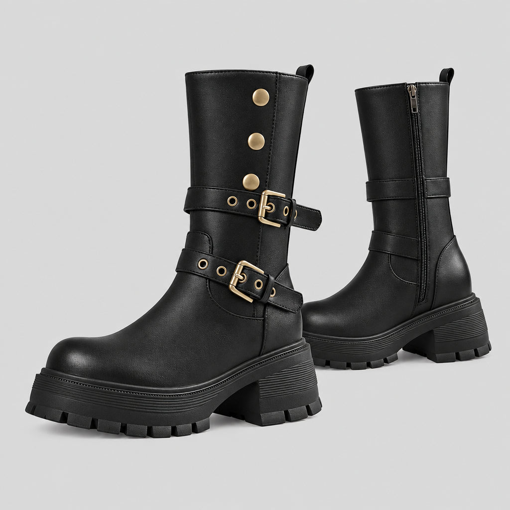 Bottines à talons hauts et semelles épaisses avec boucle de ceinture