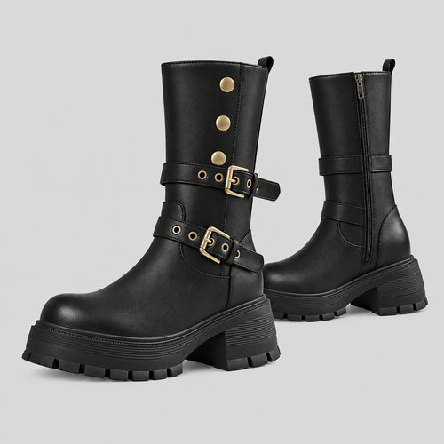 Bottines à talons hauts et semelles épaisses avec boucle de ceinture