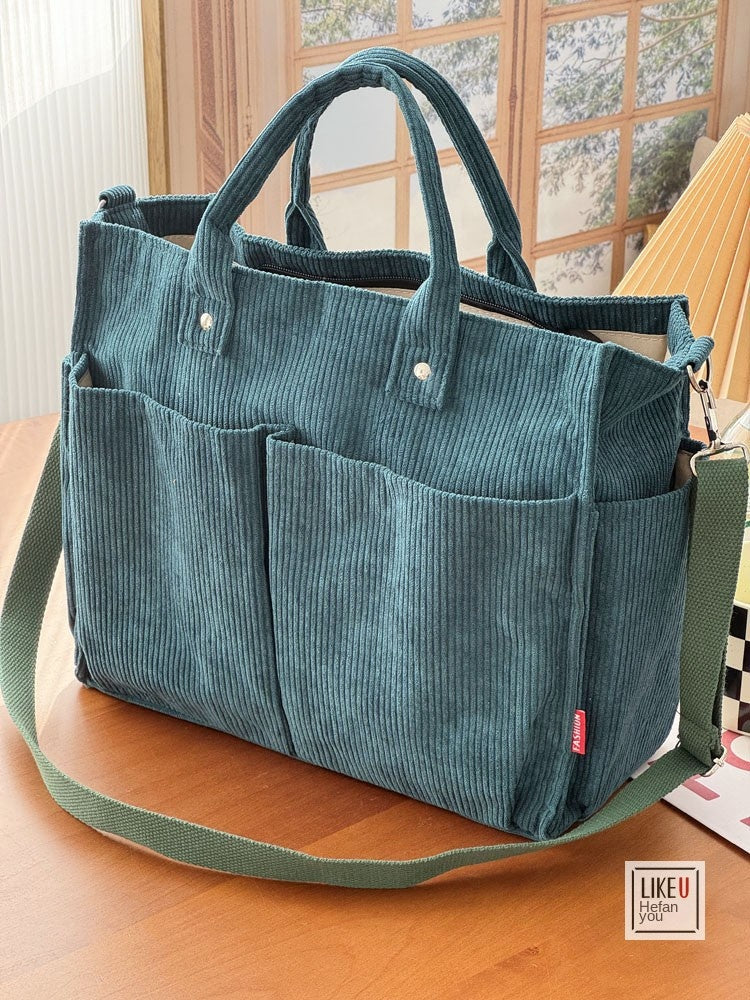 Sac cabas simple en velours côtelé épais, multipoches, .