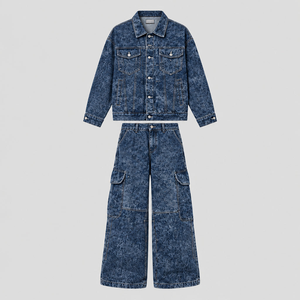 Ensemble décontracté deux pièces pour garçon : veste en jean et pantalon cargo