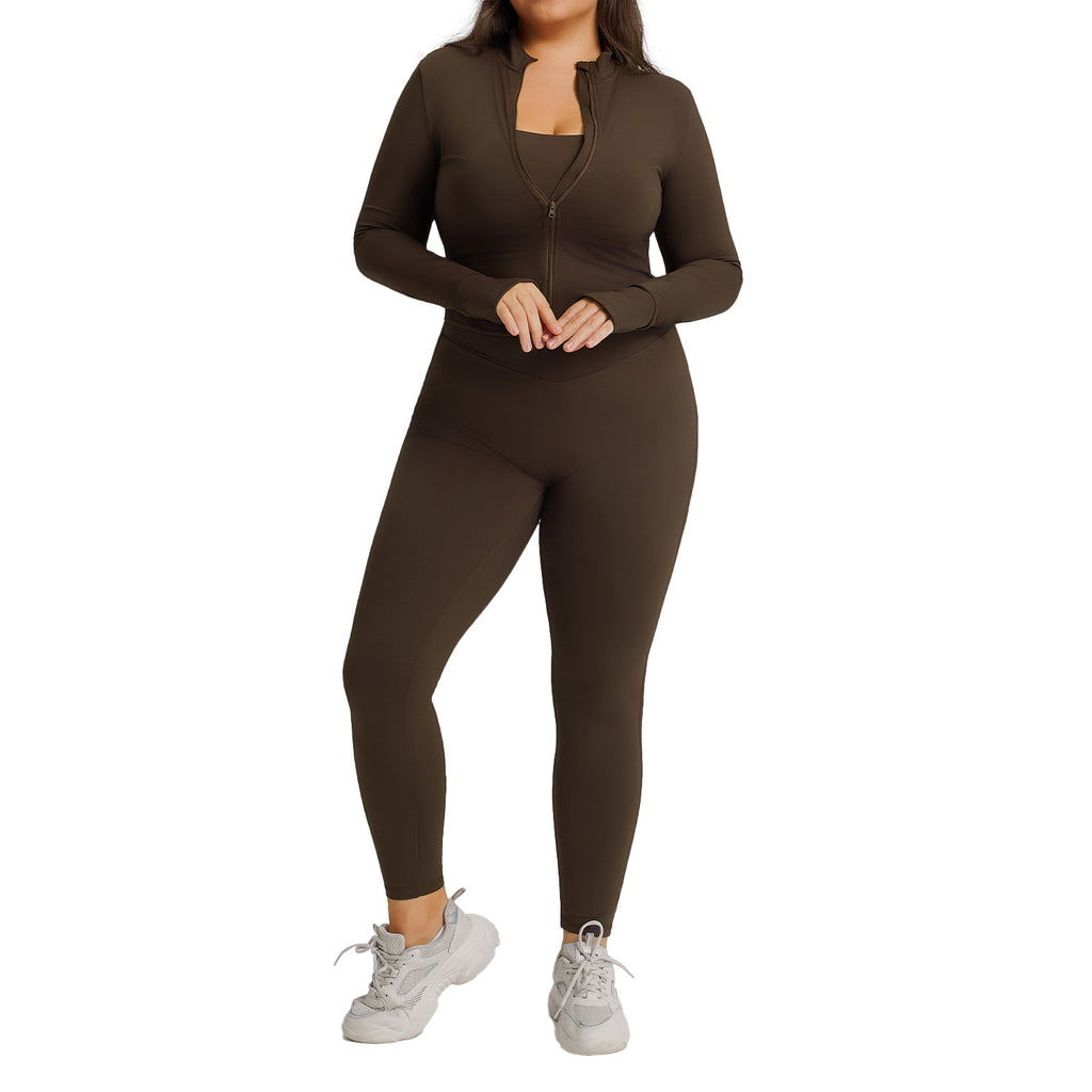 Ensemble de yoga à manches longues pour femme, ensemble trois pièces