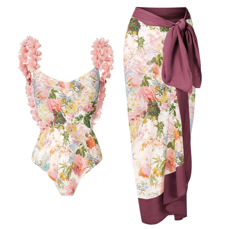 Maillot de bain une pièce dos nu à bordure pétale,  asymétrique