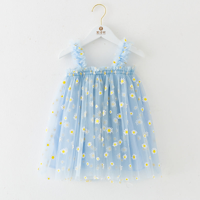 Robe d'été à bretelles pour filles, style nouveau, brodée, en tulle doux