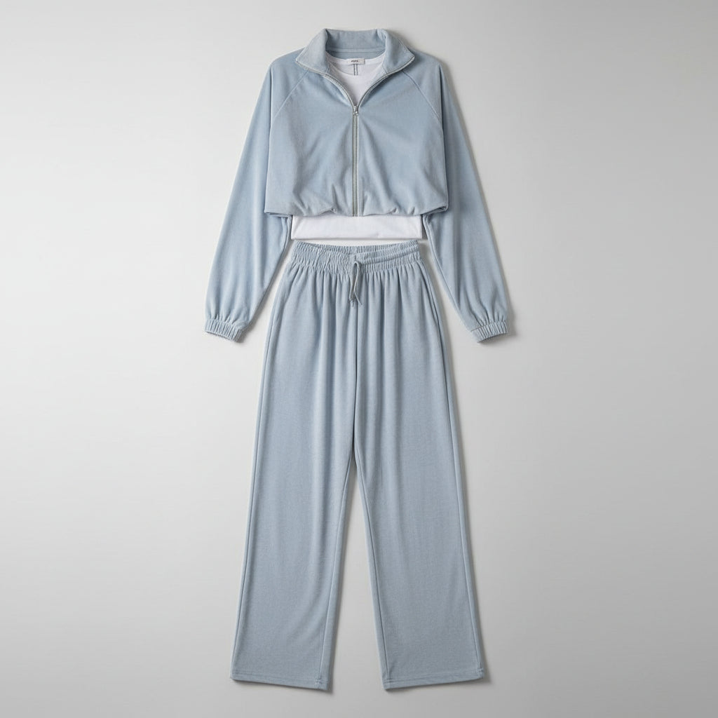 Ensemble : veste zippée unie à manches longues et pantalon de jogging
