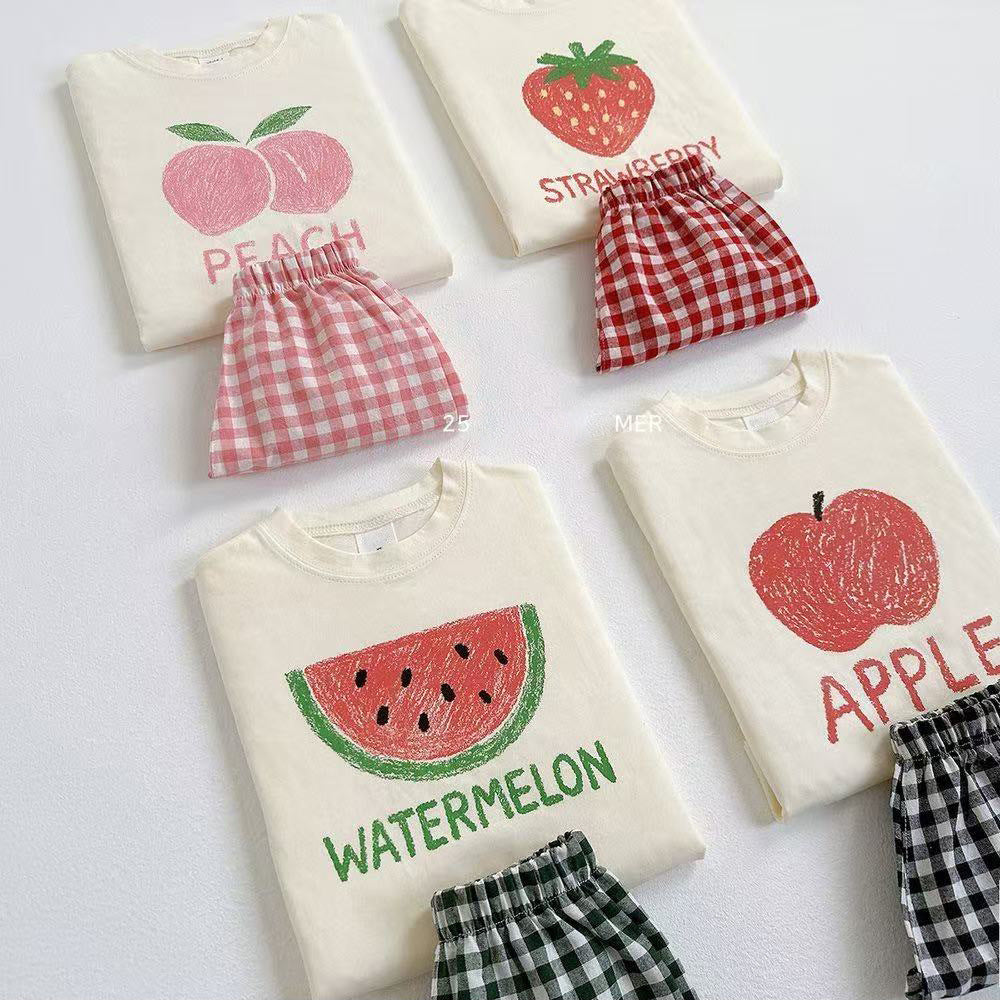 Ensemble à carreaux pour enfants avec imprimé de lettres et de fruits