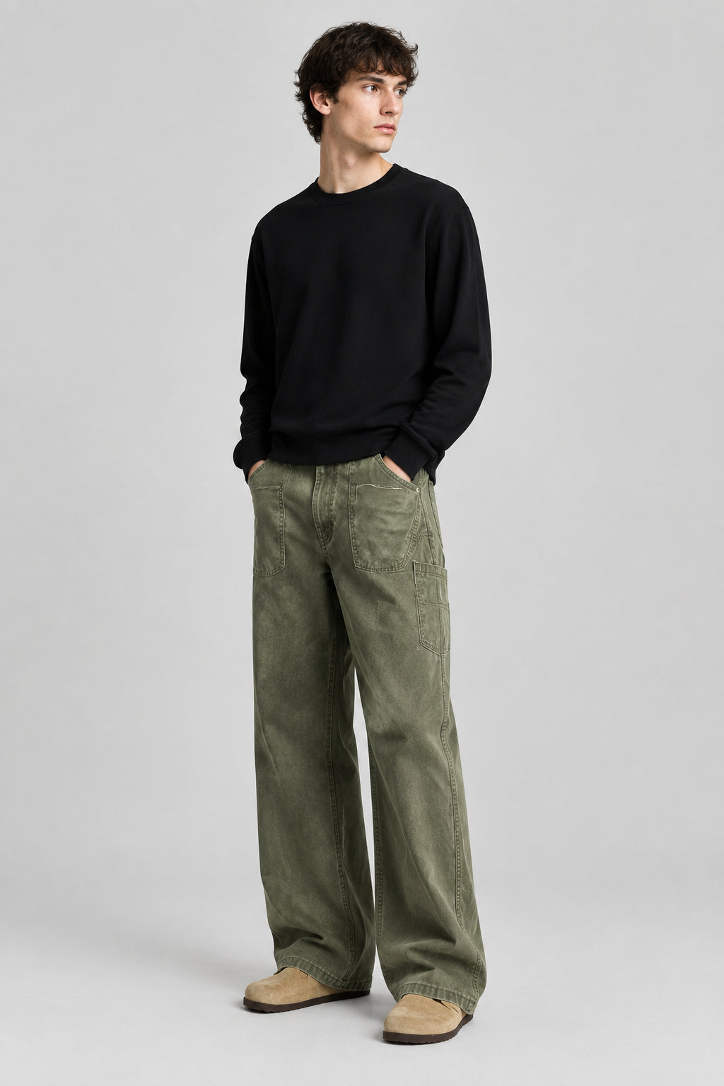 Pantalon cargo évasé – Style High Street, denim délavé, coupe épurée