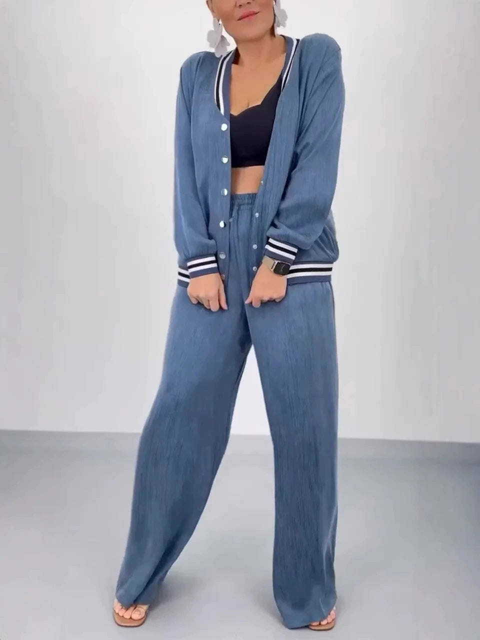Ensemble pour femme : gilet  à col rond et pantalon large