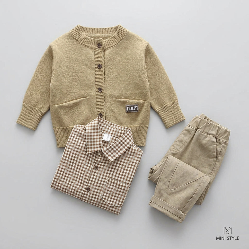 Ensemble 3 pièces pour garçon : gilet en maille, chemise et pantalon