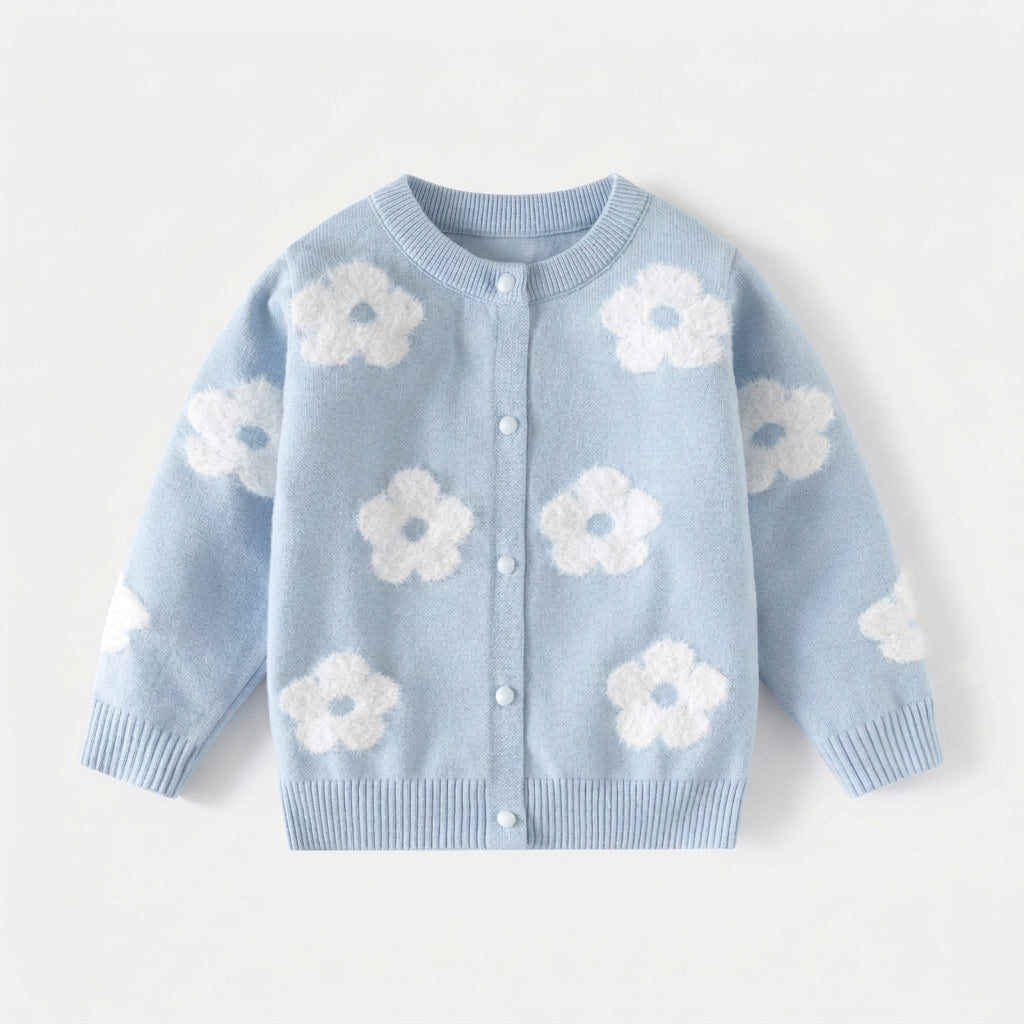 Gilet en maille à motif floral pour fille, pull tout doux, haut boutonné